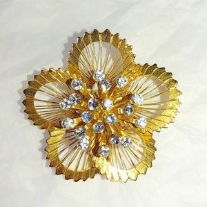 MONET WIRED FLOWER RHINESTONE PIN BROOCH
